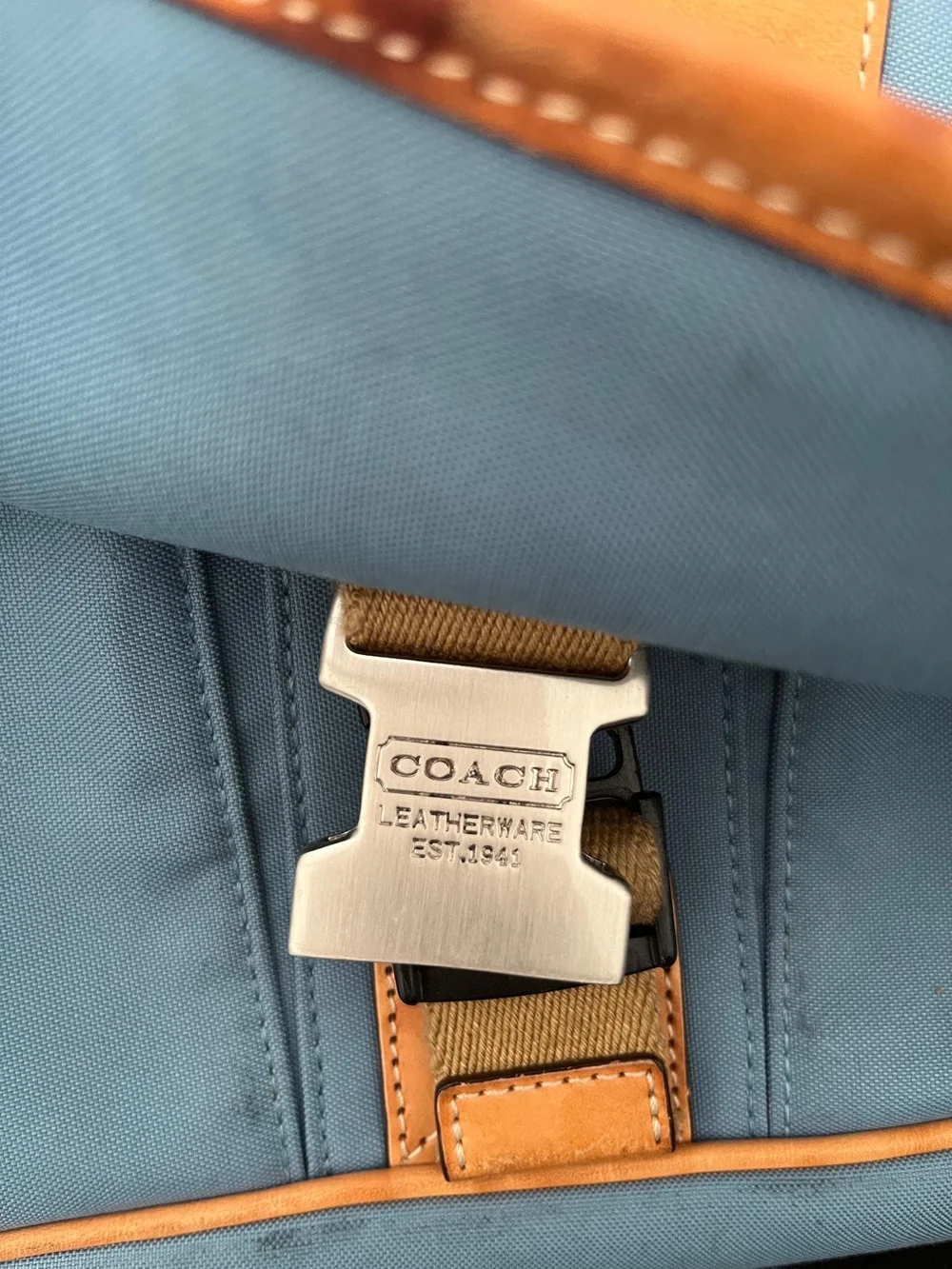 Coach Blue and Tan Leather-Trim Messenger Crossbody